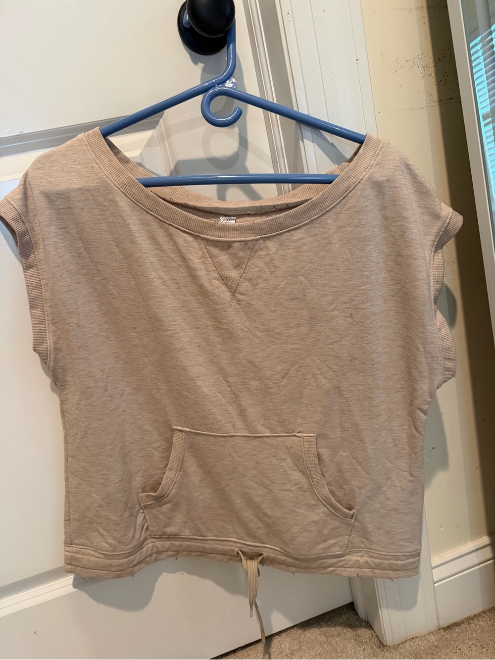 Ellie Beige Cropped Short Sleeve Pocket Tee